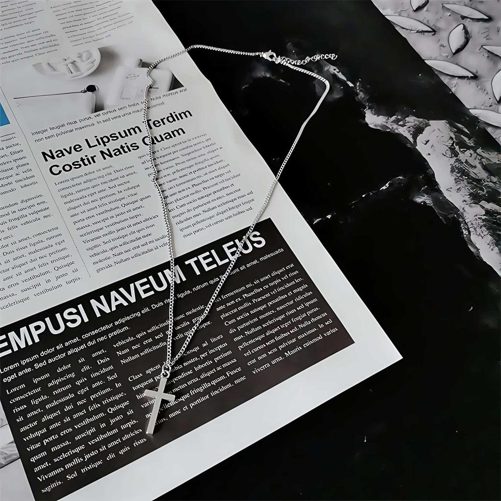 European & American Minimalist Cross Layered Necklace with Movable Rabbit Pendant - Unisex Trendy Sweater Chain