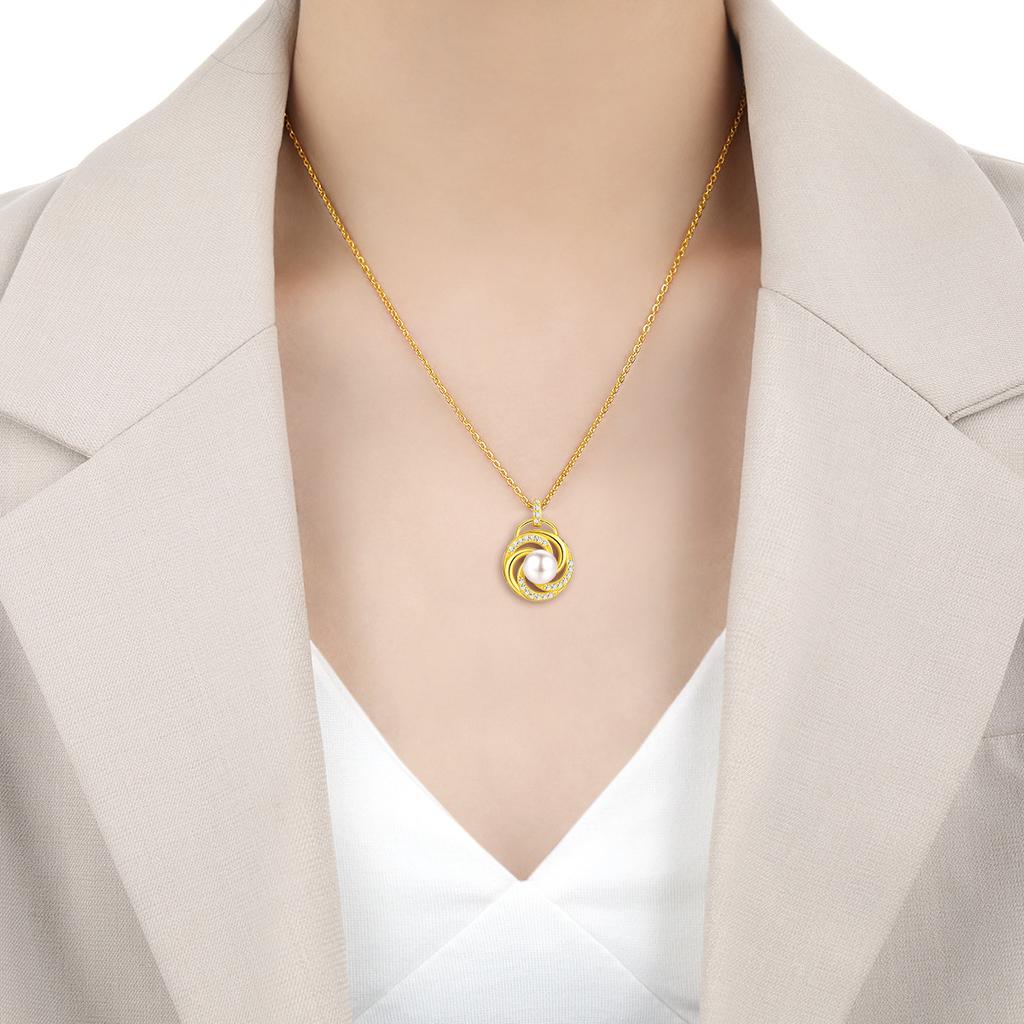 Tide Niche Rotating Pendant Female, Round Threaded Tea Flower Japanese and Korean Style Freshwater Pearl Necklace