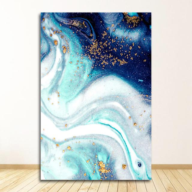 Poster und Drucke Wand Poster Home Decor Abstrakte Goldfolie Fluss Blau Leinwand Kunst Gemälde für Wohnzimmer Schlafzimmer
