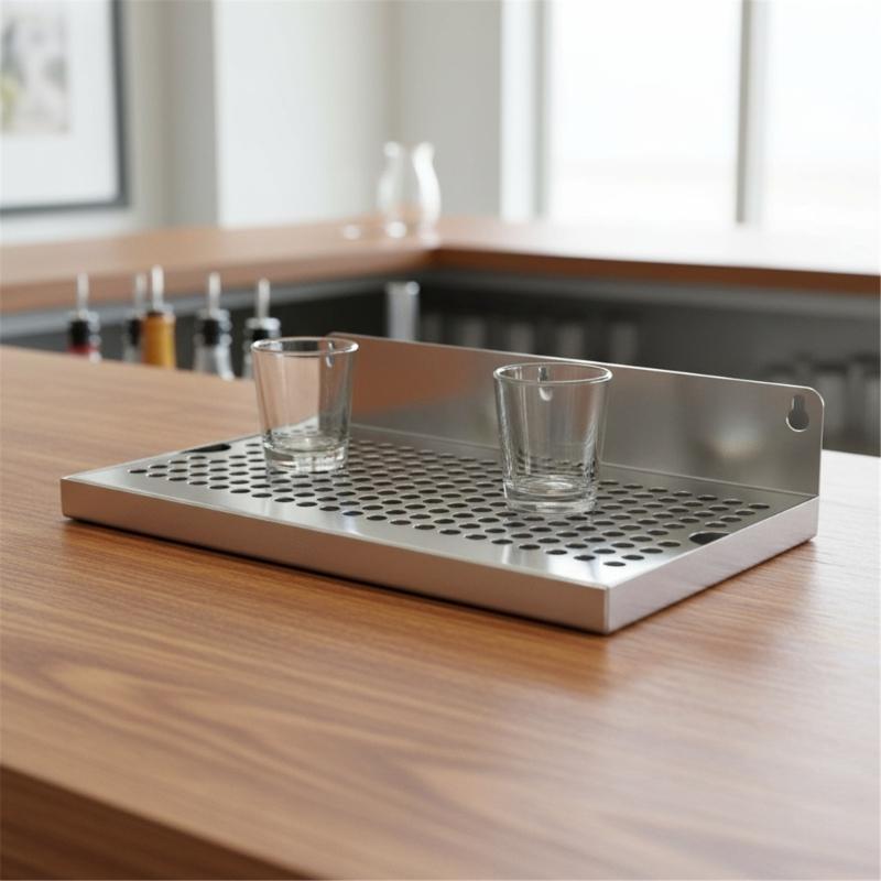Modern Wall Mounted Nonrust Steel Draining Tray for Pubs and Kitchens with Delicate Design and Efficient Water Flows