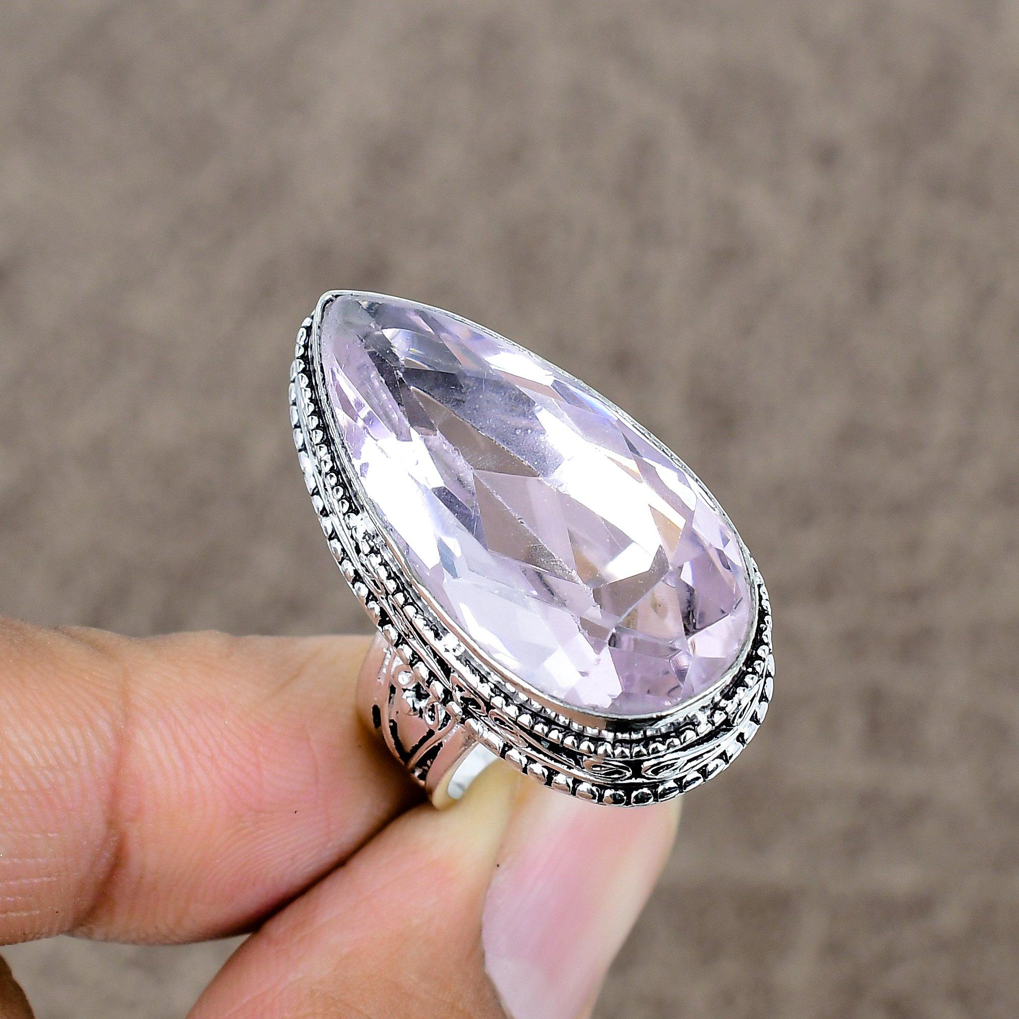 

Pink Kunzite Genstone Handmade 925 Sterling Silver Jewelry Ring Size 6 KKG-480