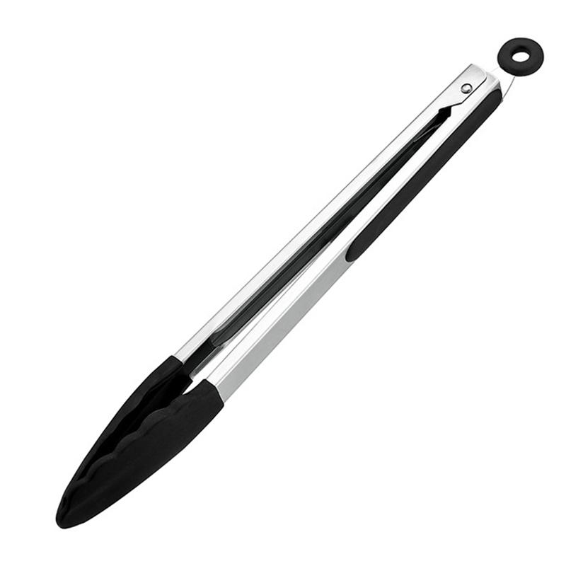9/12Inch Silicone Food Tongs Nonslip Cooking Clip Salad Serving Kitchen Tong Stainless Steel Grill Tongs Heat Resistant BBQ Tool
