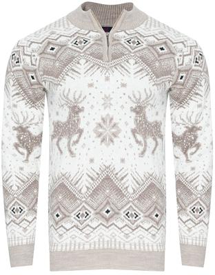 Men' Turtleneck Sweater - 2317 Beige and White Christmas