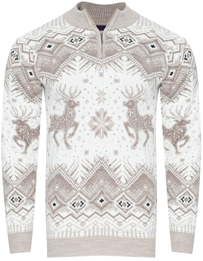 Men' Turtleneck Sweater - 2317 Beige and White Christmas Size