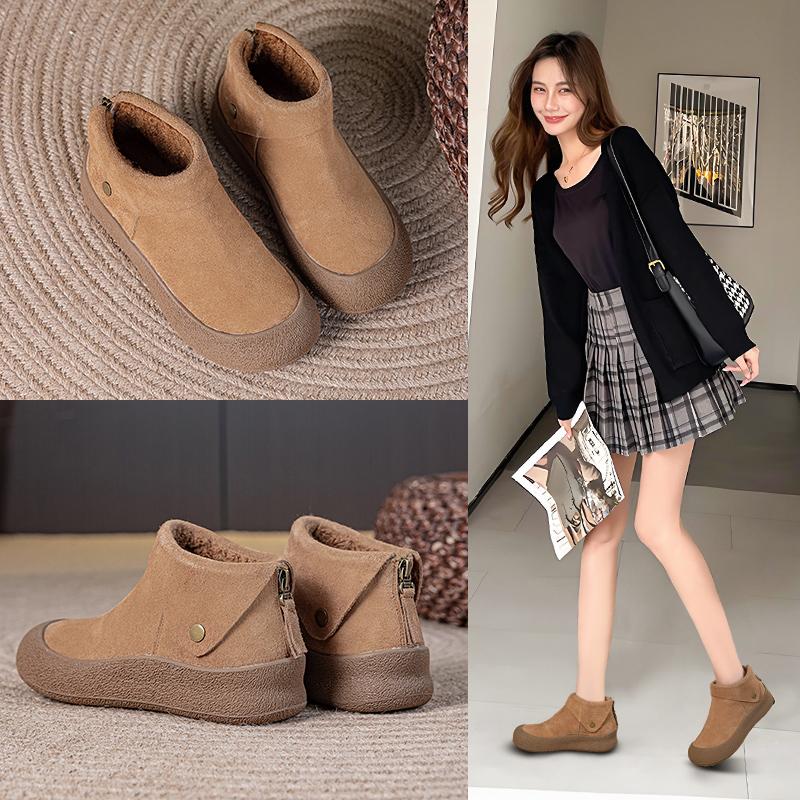 Fashion Women's Ankle Boots Genuine Leather 2025 New Fleece-lined Warm Large Size Non-slip Women's Snow Boots.