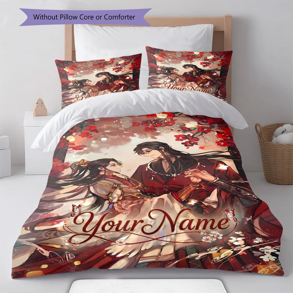 Cherry Blossom Romance Custom Name Pattern Bedding Quilt Set Quilt Cover Pillowcase Home Birthday Gift(1 * duvet cover + 2 * pillowcase, without core)