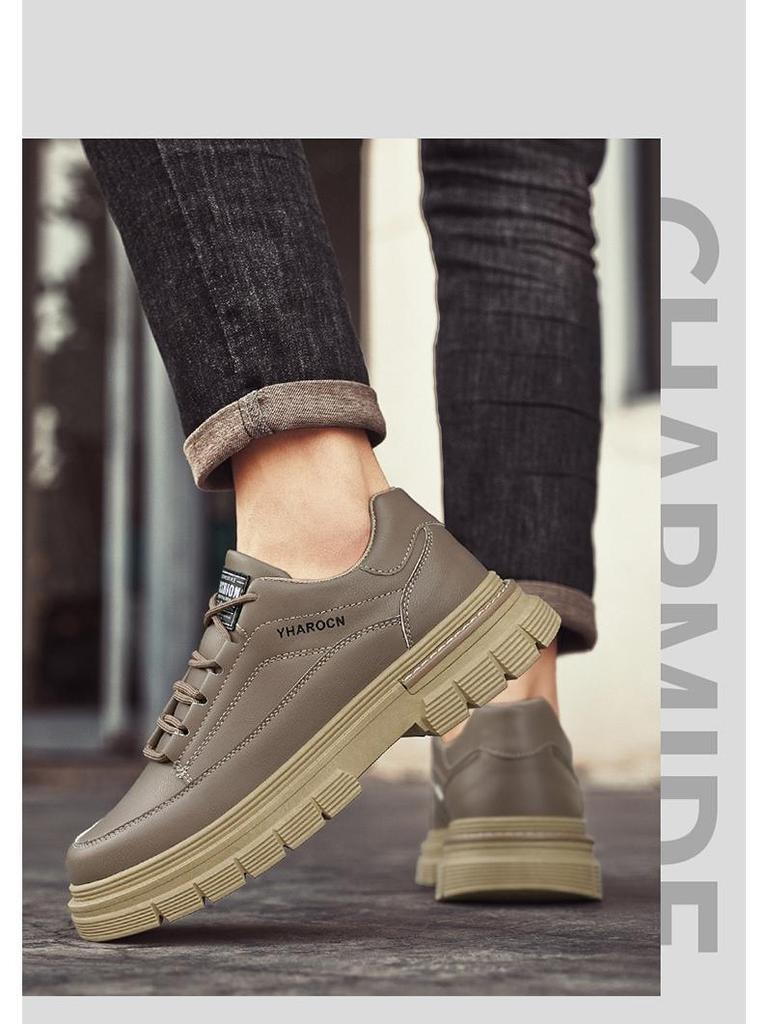 2025 Frühling Herren Atmungsaktive Leder Arbeitskleidung Sneaker - Trendig, Vielseitig, Dicksohlige Freizeitschuhe
