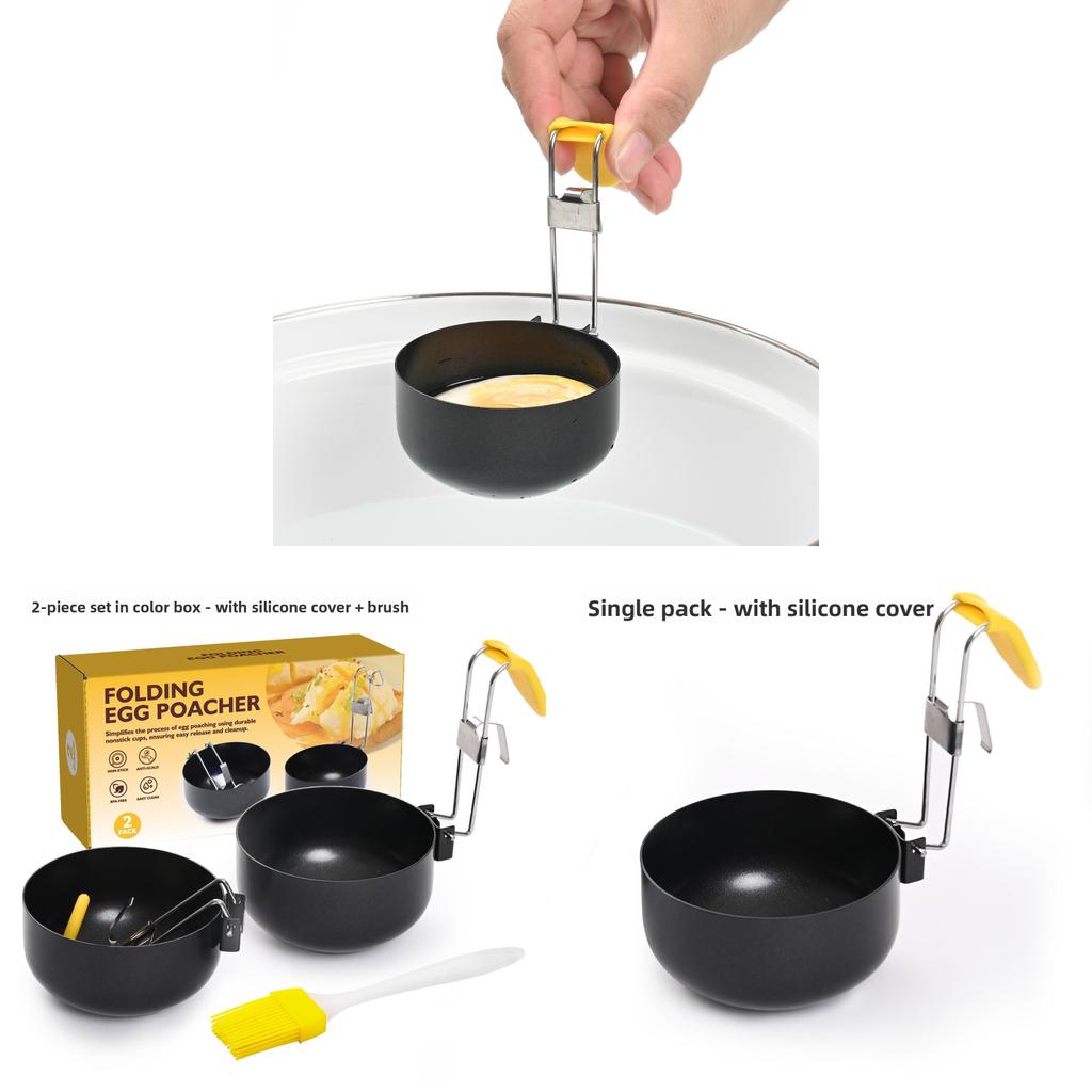 Foldable Egg Poacher Set With Non Stick Round Shape For Home Kitchen Cooking