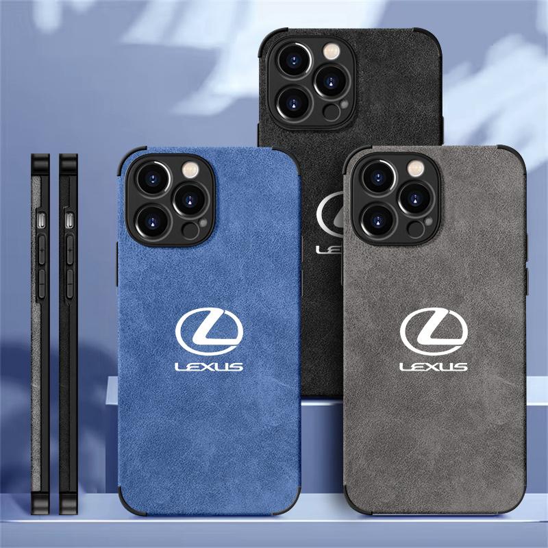 Auto Für Lexus Emblem Wildleder Vollständig Abdeckendes Handyhülle Für iPhone 16 15 13 14 12 Pro Max Mini 8 XR XS 16 Plus 15Pro MAX Hülle Schale