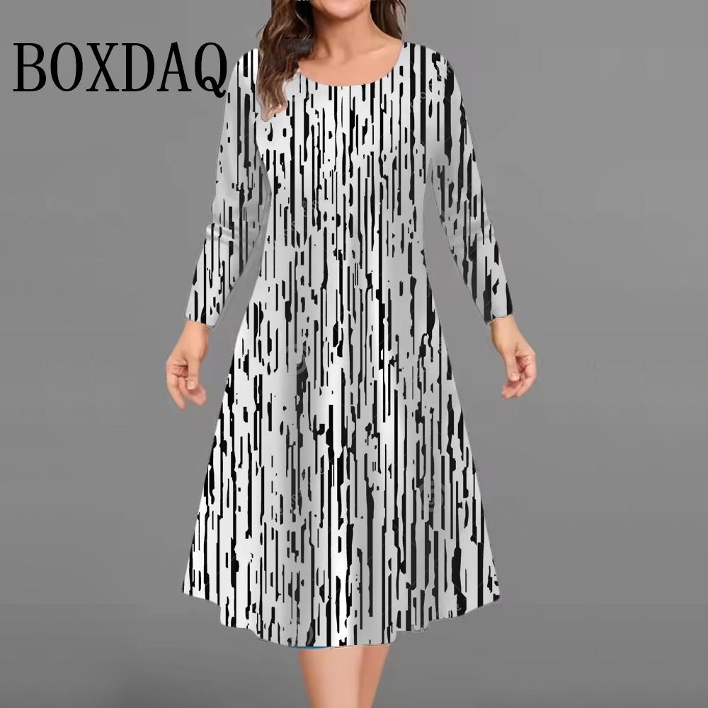 Women's Fashionable Casual O-Neck Floral Print Long Sleeve Dresses Women Plus Size Dress Trend Womens Autumn Dresses