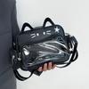 Y2K Streetwear Black PU Shoulder Bag With Cat Mechanical Design Small Square Crossbody Teens Gen Z
