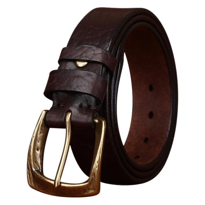Thickened Retro African Bison Leather Shrink Belt Men'S Genuine Leather Rough Pattern First Layer Cowhide Tree Pattern Jeans Belt Men
