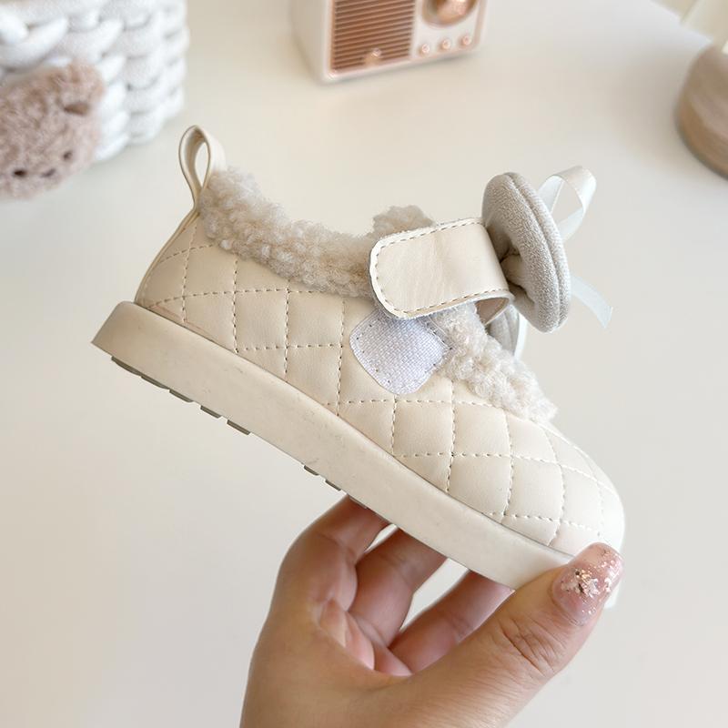 Children's Cotton Shoes for Winter New Style Girls' Fluffy Warm Baby Shoes Little Girl Bow Princess Cotton Shoes