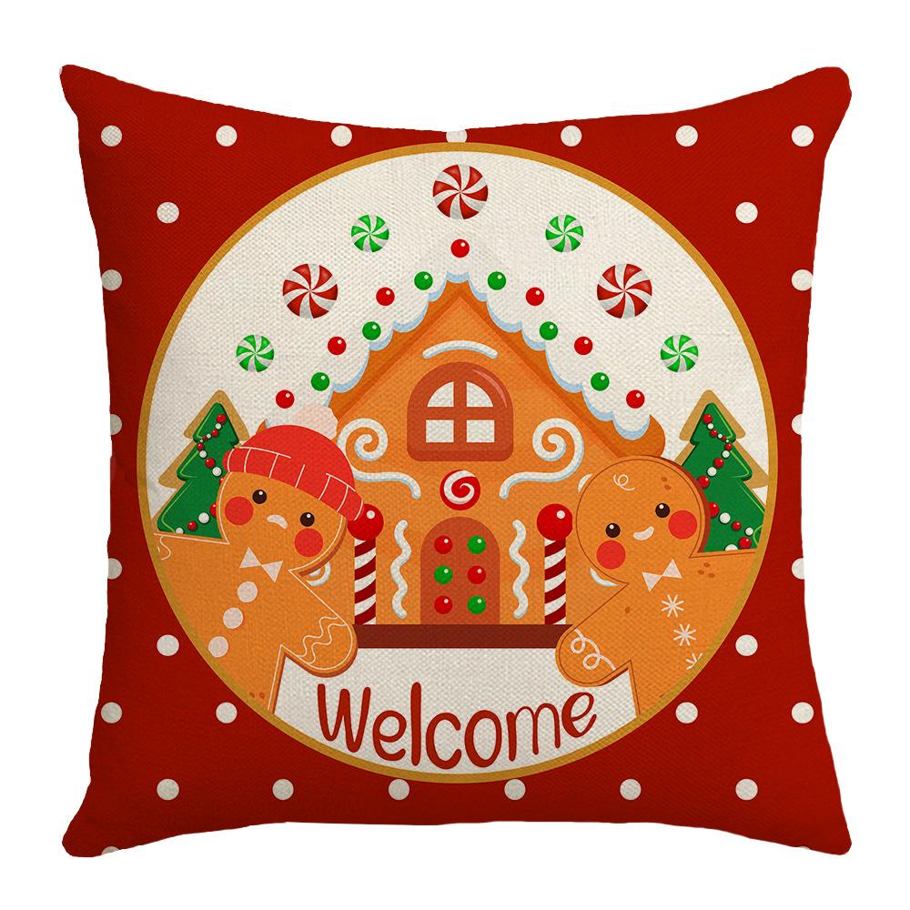 New Winter Christmas Gingerbread Man Printed Pillow Cover Sofa Home Decoration Cushion Cushion Cover