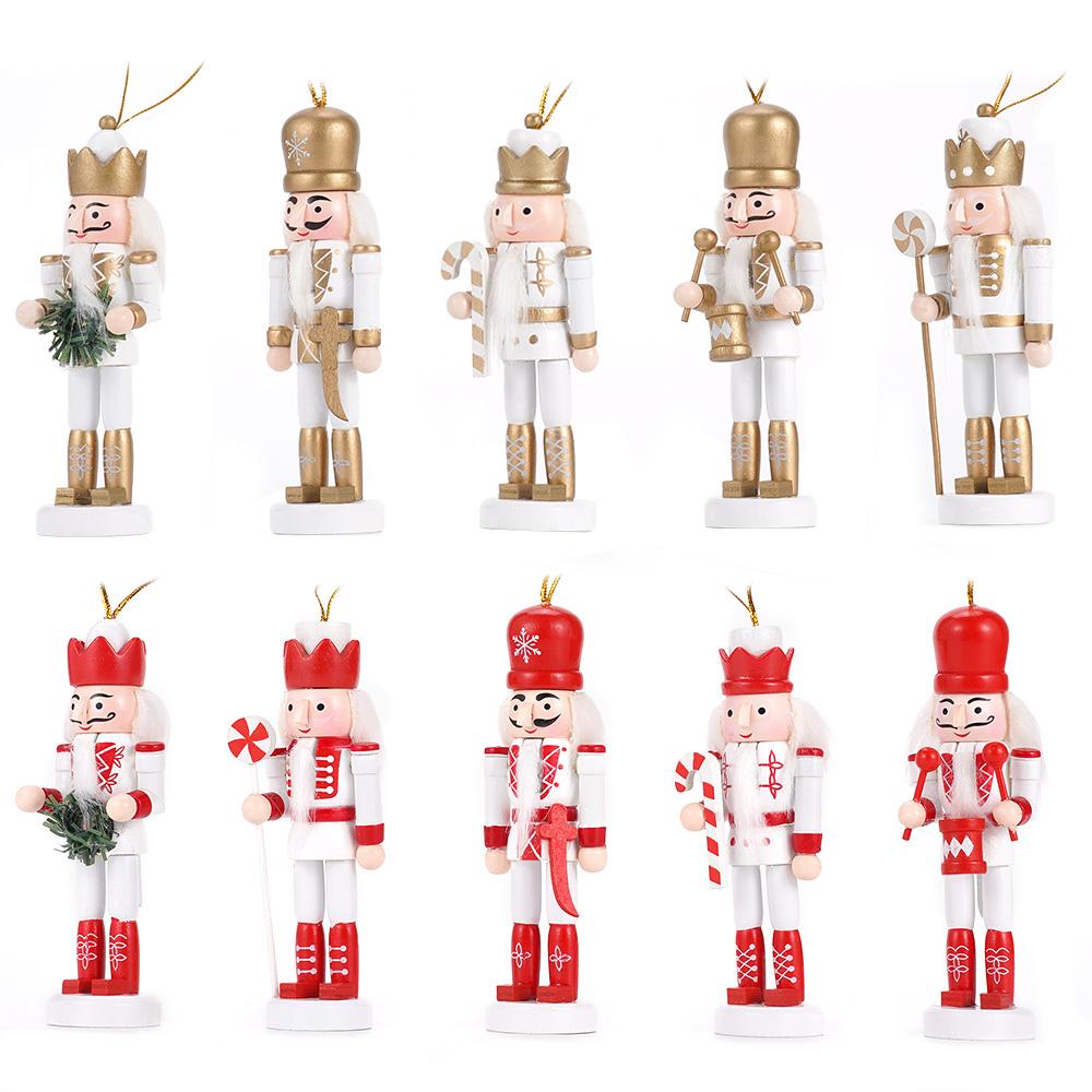 10Pcs/set 12cm Nutcracker Puppet Christmas Tree Pendant Wooden Handicraft Soldier Home Desktop Ornament Xmas New Year Decoration