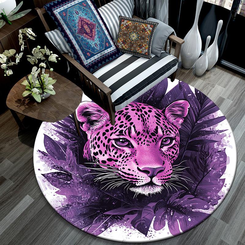 Purple Leopard Round Area Rug,Carpet Rug for Living Room Bedroom Sofa Playroom Decor,Non-slip Floor Mat