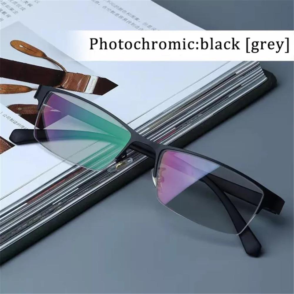 Men's Photochromic Myopia Glasses Half Frame Titanium Alloy Anti Blue Light Computer Business Eyewear