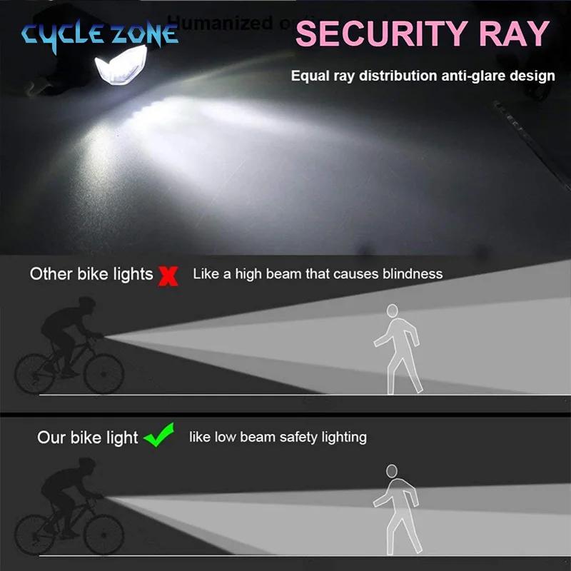 USB Rechargeable Bike Light Set Front Light with Taillight Easy To Install 3 Modes Bicycle Accessories for the Bicycle