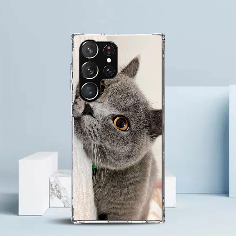 

British Shorthair Cat Phone Case For Samsung Galaxy S24 S25 Edge S26 Ultra S22 S23 Plus S21 + S20 FE Soft TPU Back Cover Galaxy Samsung S20 Ultra