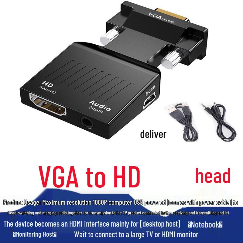 Gold-Plated HDMI/VGA Adapter for TV, Laptop, Monitor with Audio