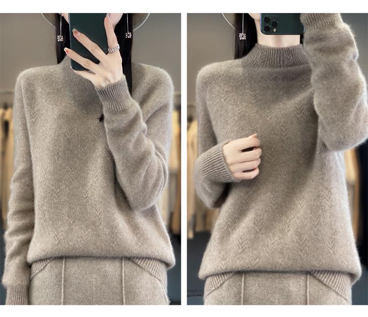 Autumn/Winter Thick Wool Pullover: Half-High Neck, 7-Gauge, Long Sleeve Knit Base Layer Sweater.