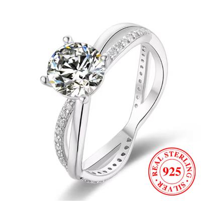 Real 925 Sterling Silver Engagement Rings for Women Cross Hollow Proposal Wedding Ring Party Jewelry Gift