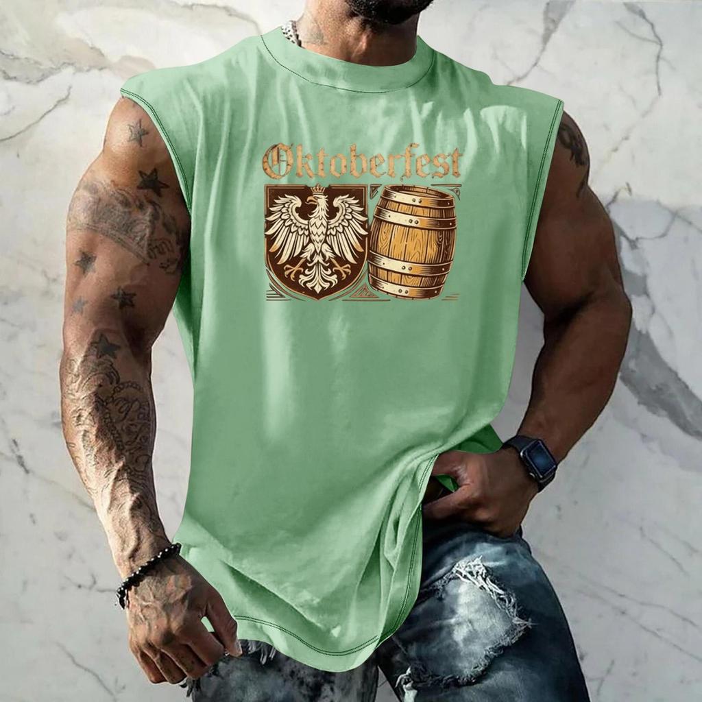 Men Sleeveless Tank Top Oktoberfest Graphic Print Loose Fit Muscle Shirt Casual Streetwear Summer Workout Vest
