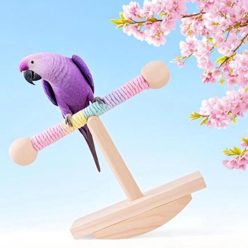 Verstellbarer Papageien-Spielständer aus Holz Vogel-Spielplätze mit schwingender Basis zum Stressabbau und zur Intelligenzentwicklung