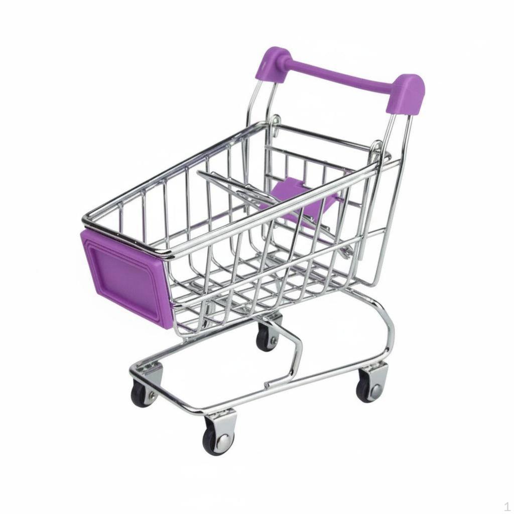 Small Metal Shopping Cart Toy Realistic Design Mini EasyRolling Casters Miniature