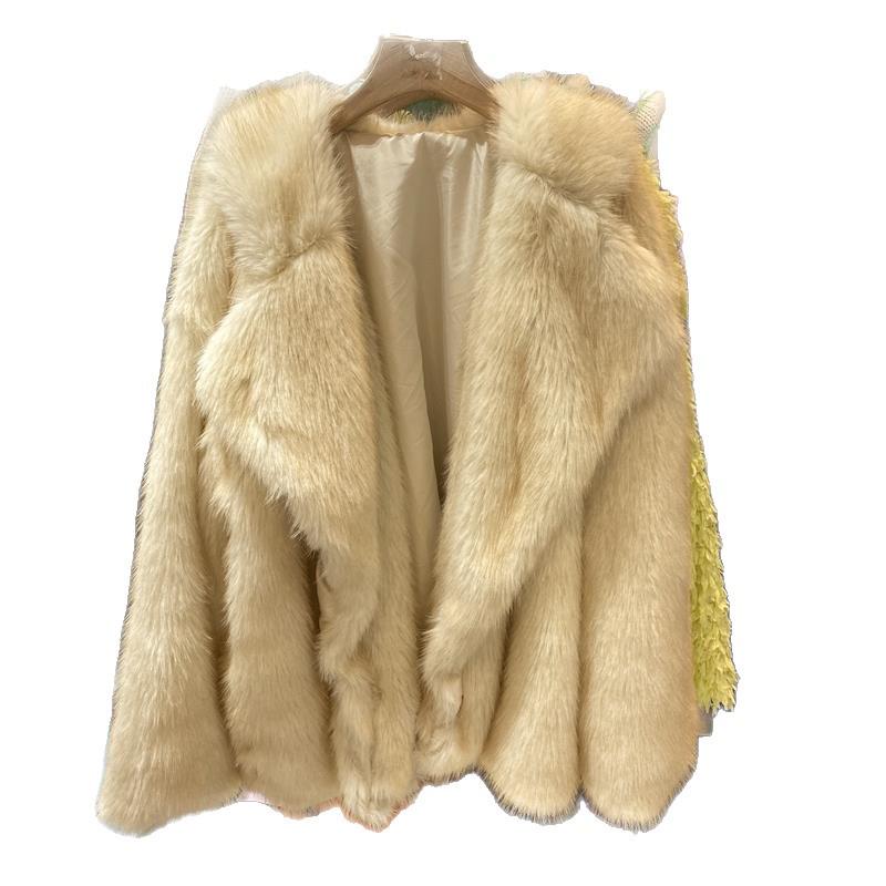 Golden Toca Women's Mid-Length Faux Fox Fur Coat with Large Lapel - Elegant and Plush Design