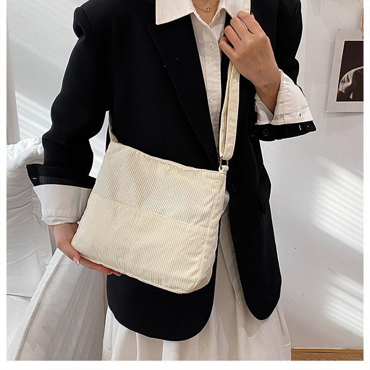 Einfache einfarbige Cord-Schultertaschen für Damen, große Kapazität, mehrere Taschen, lässige Tragetasche, Studentin, Damen-Umhängetasche, Handtasche