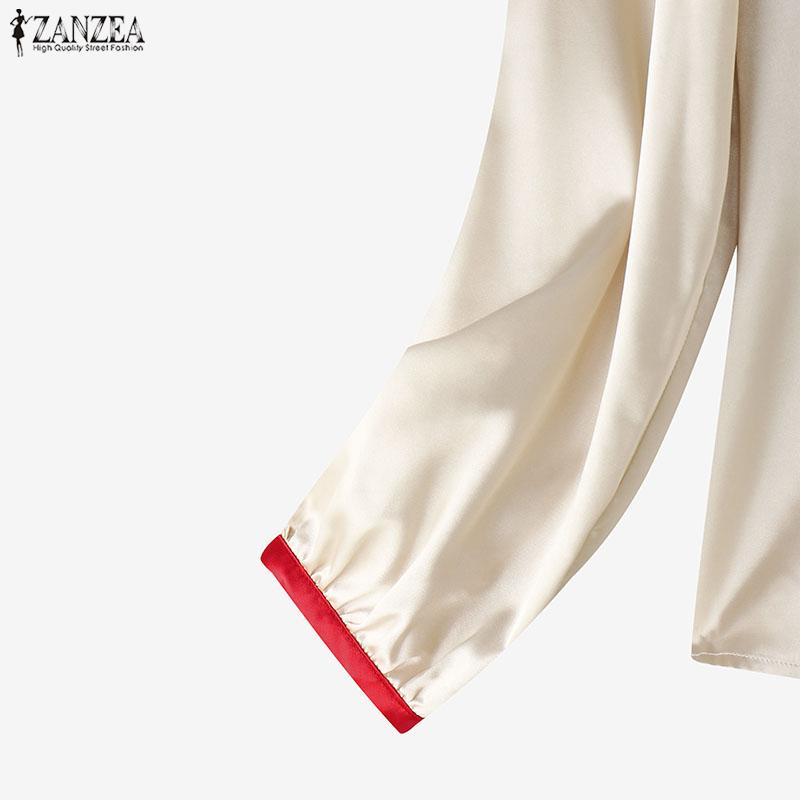 ZANZEA Women Casual V-Neck Loose Long Sleeve Satin Blouse