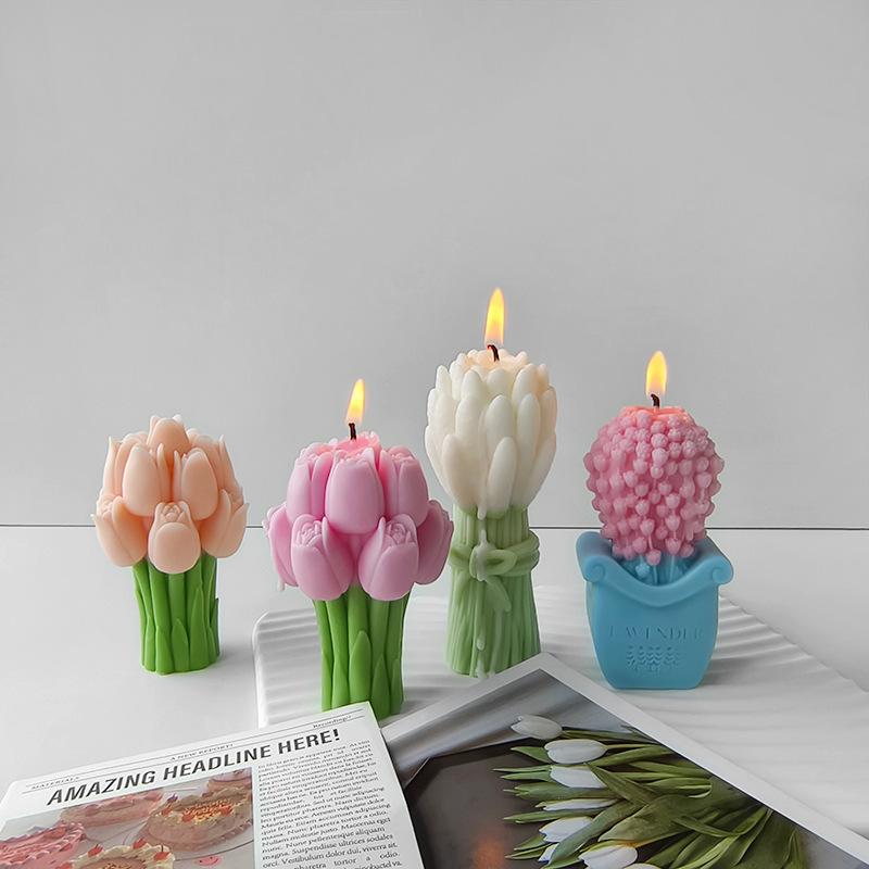3D Tulpenstrauß Silikonform DIY Blumen Aroma Kerzen Gips Ornament Formen Handgemachtes Geschenk Seife Kerzenherstellung Zubehör