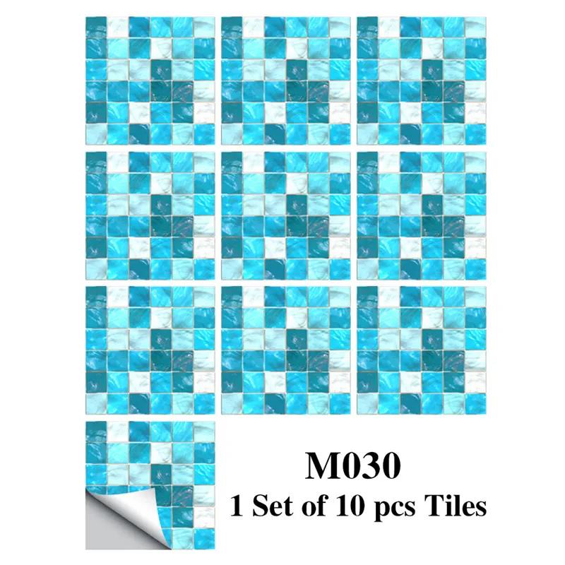 New 10Pcs Mosaic Tile Stickers Crystal Self-adhesive Kitchen Wall Stickers Living Room Bathroom Decoration PVC