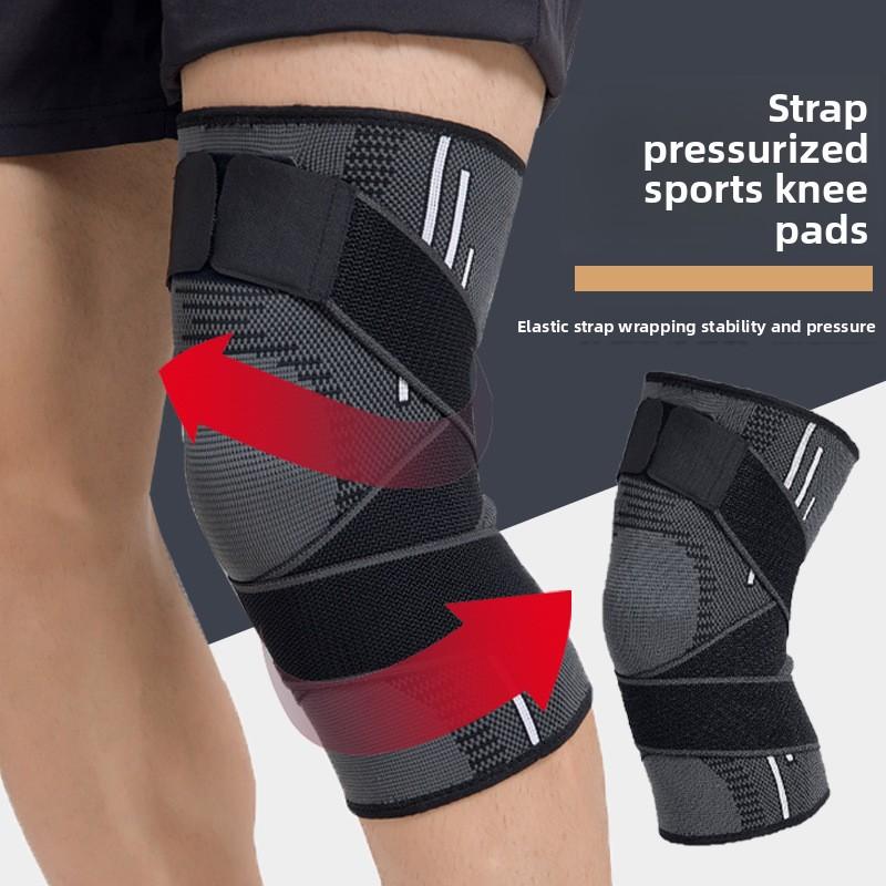 Double Strap Elastic Pressurized Knee Pads Breathable Knitted for Running Basketball Skipping Riding Sports Protection