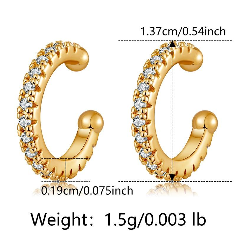 18K Gold-Plated Color-Preserving Cubic Zirconia C-Shaped Ear Cuff for Women Fashion Simple Ins Style Earrings Jewelry Gifts