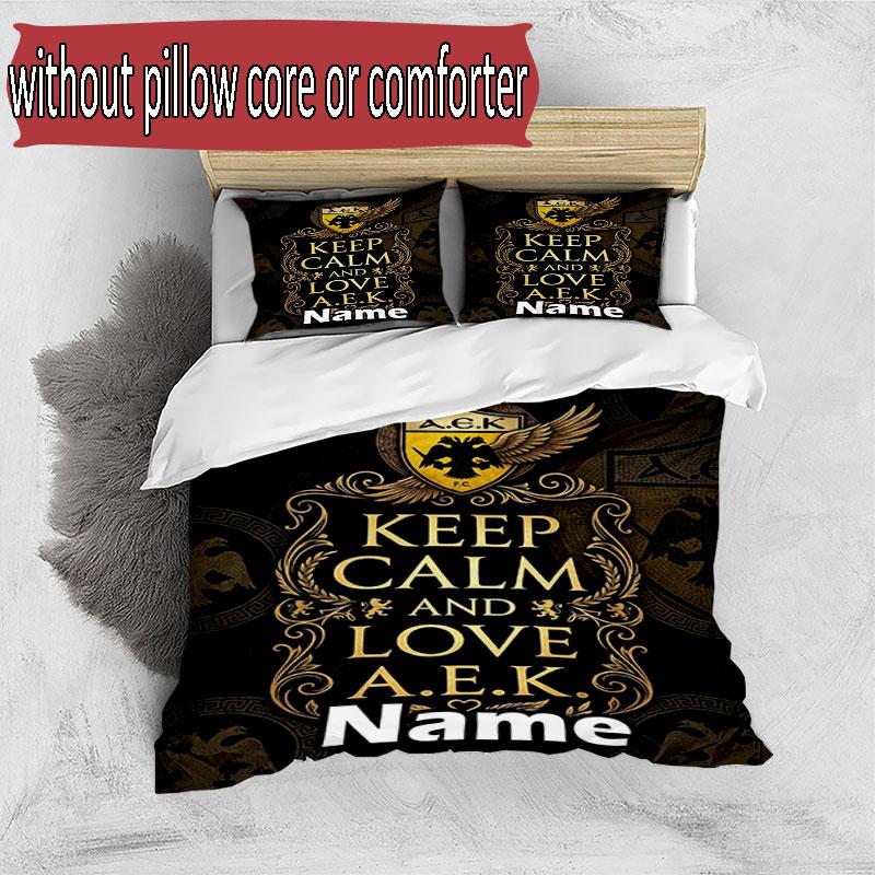 3pcs Duvet Cover Set (1*Duvet Cover + 2*Pillowcase, Without Core), Custom Name AEK Athens FC Pattern Bedding Set, Home Bedroom Decor Gift