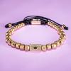 [Micro-Set Bead Bracelet] Luxury Micro-Set Square Crown Bead Adjustable Size Men's Gorgeous Braided Bracelet