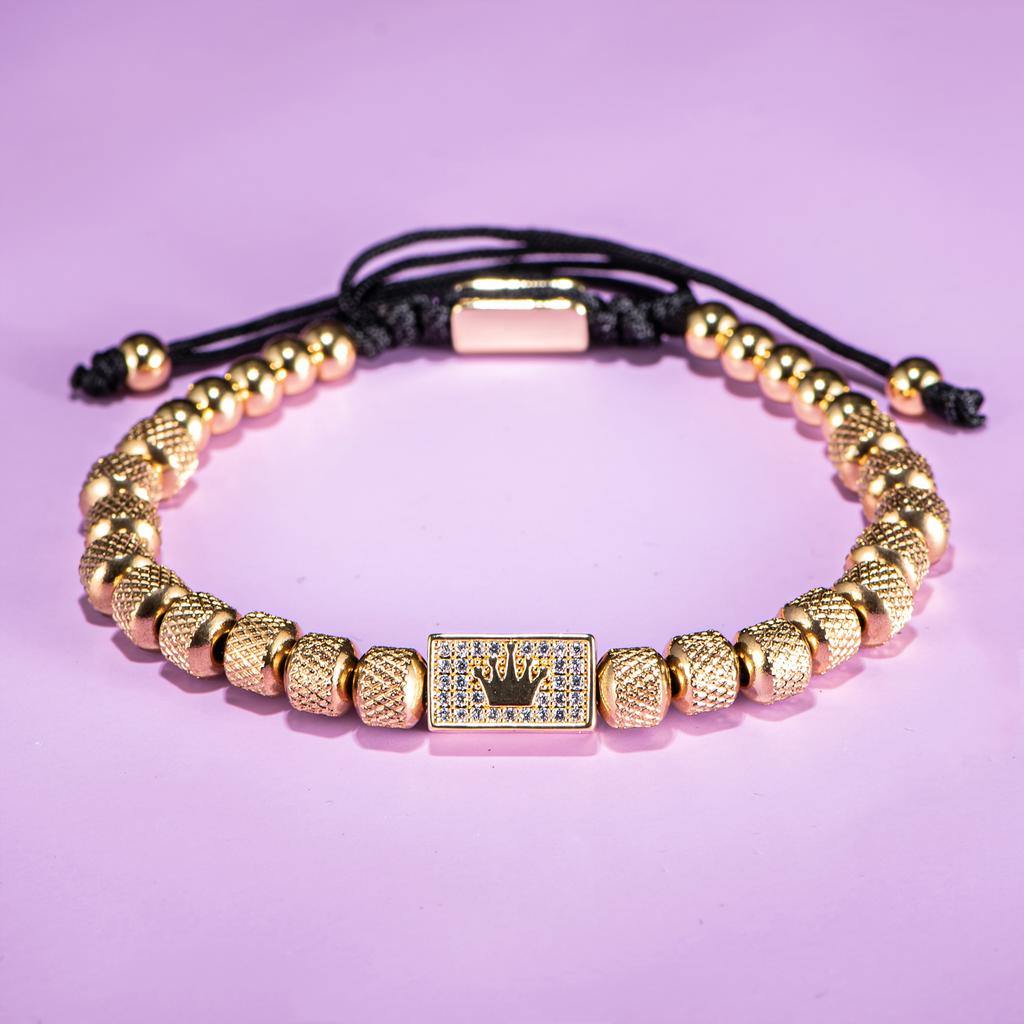[Micro-Set Bead Bracelet] Luxury Micro-Set Square Crown Bead Adjustable Size Men's Gorgeous Braided Bracelet