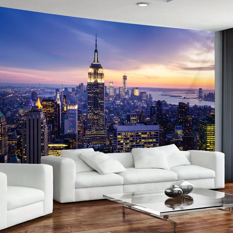 New York Sunset Skyline Tapestry - Empire State Building Cityscape Wall Hanging