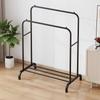Adjustable Double Rod Clothes Drying and Storage Rack with Shoe Shelf