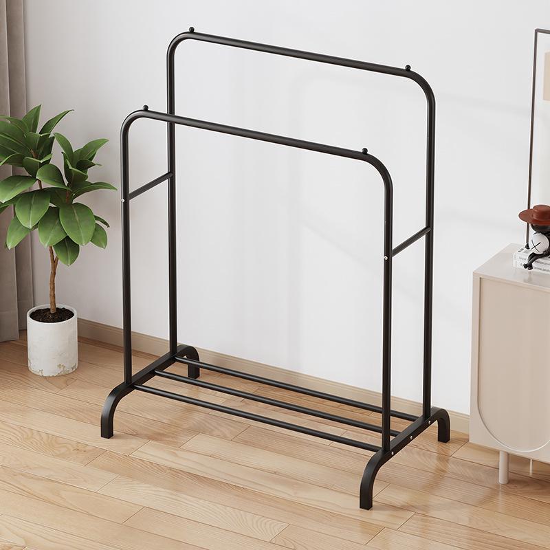 Adjustable Double Rod Clothes Drying and Storage Rack with Shoe Shelf