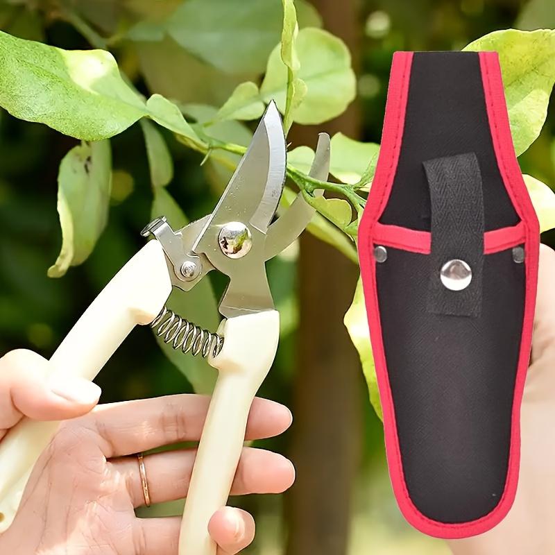 1 modern metal scissor tool storage bag, durable gardening bag with secure hook and loop closure and snap straps for hand trimmers, scissors