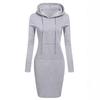 Women's Hooded Neck Long Sleeve Bodycon Midi Dress Solid Color Casual Sweatshirt Dress