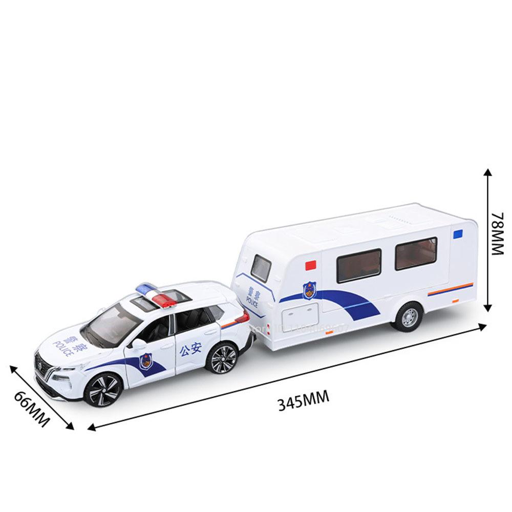 1:32 X-Trail Car Model Toys SWAT Trailing RV Alloy Diecast Polic Cars Sound Light Pull Back Doors Opened Toy Vehicle Boy Gifts