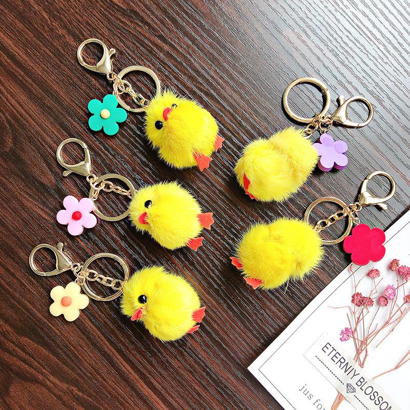 Adorable Plush Chick Keychain Accessory With Real Mink Fur Cute Cartoon Style