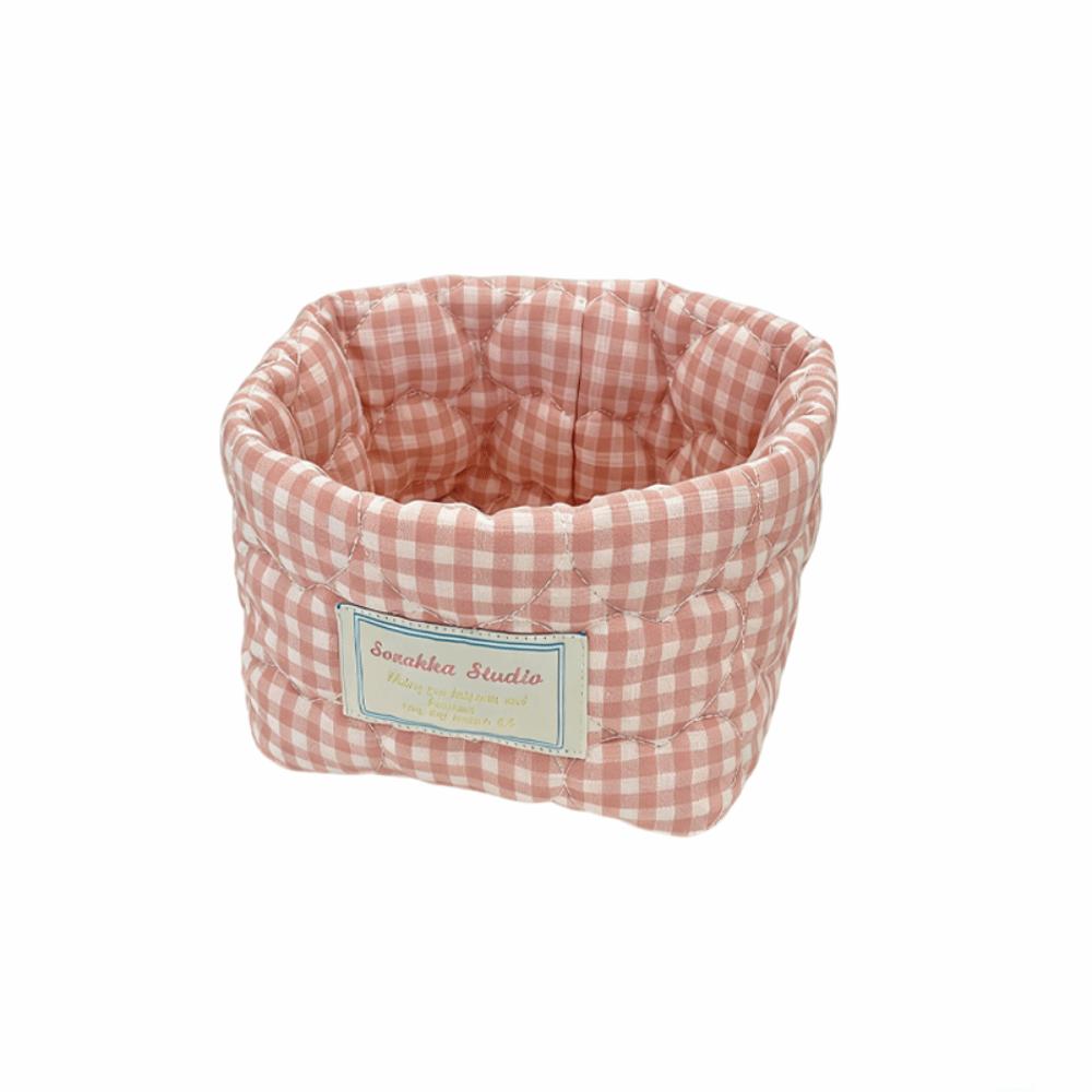 Plaid Stripe Grid Fabric Storage Basket Washable Desk Organize  Kitchen Supplies