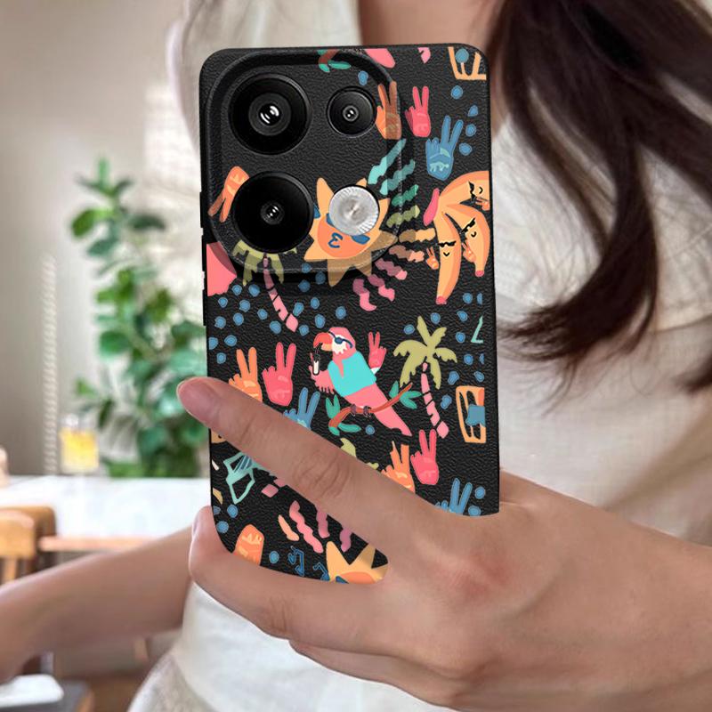 Kolorowe Etui z Wzorem Kreskówkowym Xiaomi 14T 13T 11T Pro Skórzana Faktura Silikonowe Pokrowiec Funda Dla Redmi Note 14 13 Pro 4G 5G 12 11