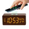 Smart Wireless Charging Clock Electronic Snooze Alarm Clock Digital Temperature and Humidity Wireless Charging Wood Clock