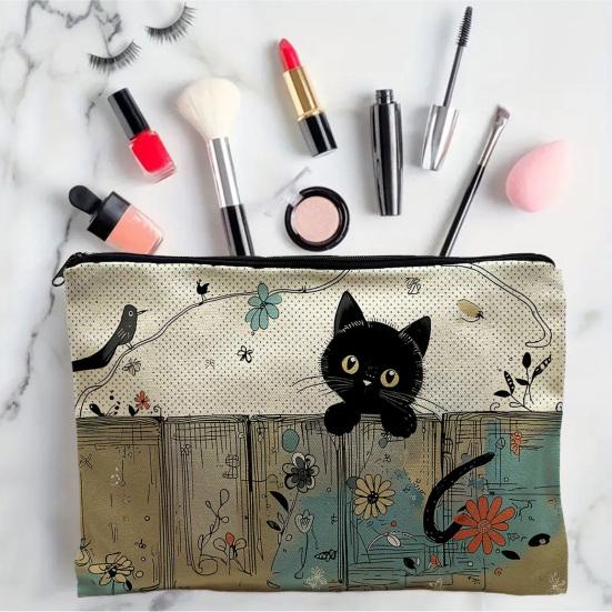 Yangyizhi Borsa portaoggetti con stampa di gatti, con cerniera liscia, astuccio multifunzione in poliestere ispessito, borsa da toilette da viaggio